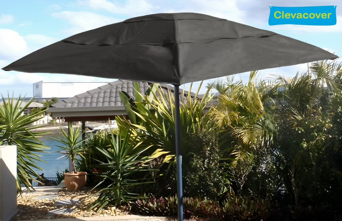 clothesline with waterproof cover installed